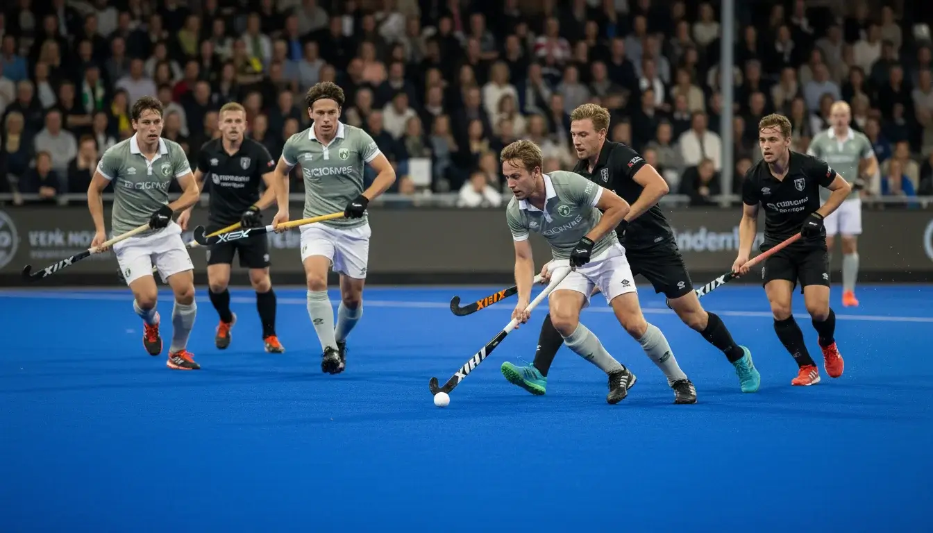 HC Den Bosch spelers in actie op hun thuiscomplex aan de Oosterplas