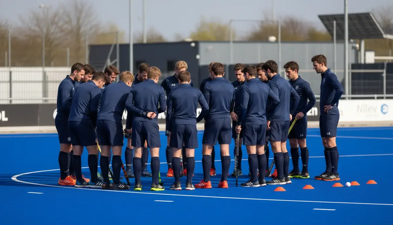 Den Bosch spelers tijdens een teammoment op het trainingsveld