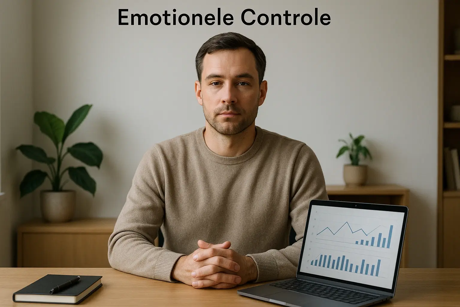 Gefocuste persoon met kalme blik analyseert informatie op een scherm met concentratie