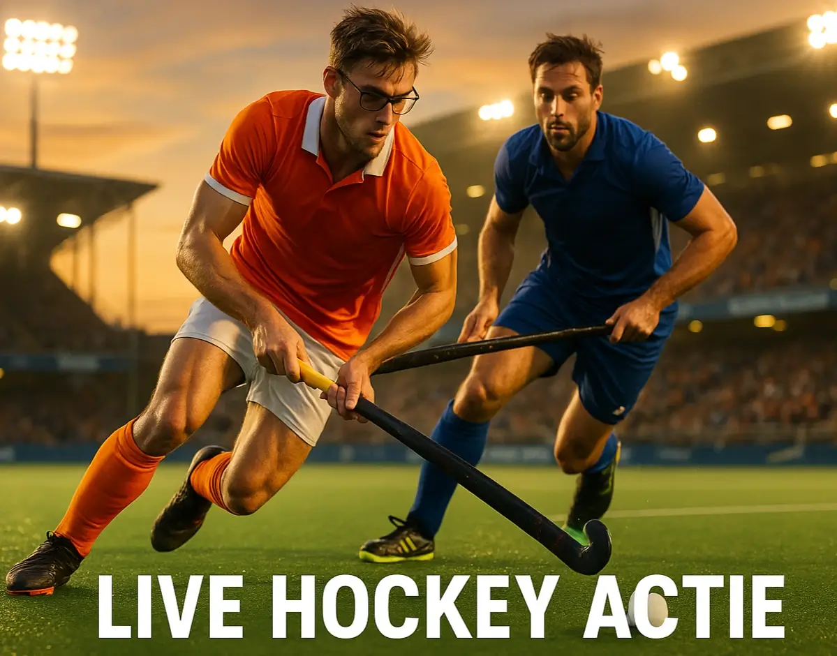 Spannende hockeywedstrijd met toeschouwers in het stadion tijdens een intens moment