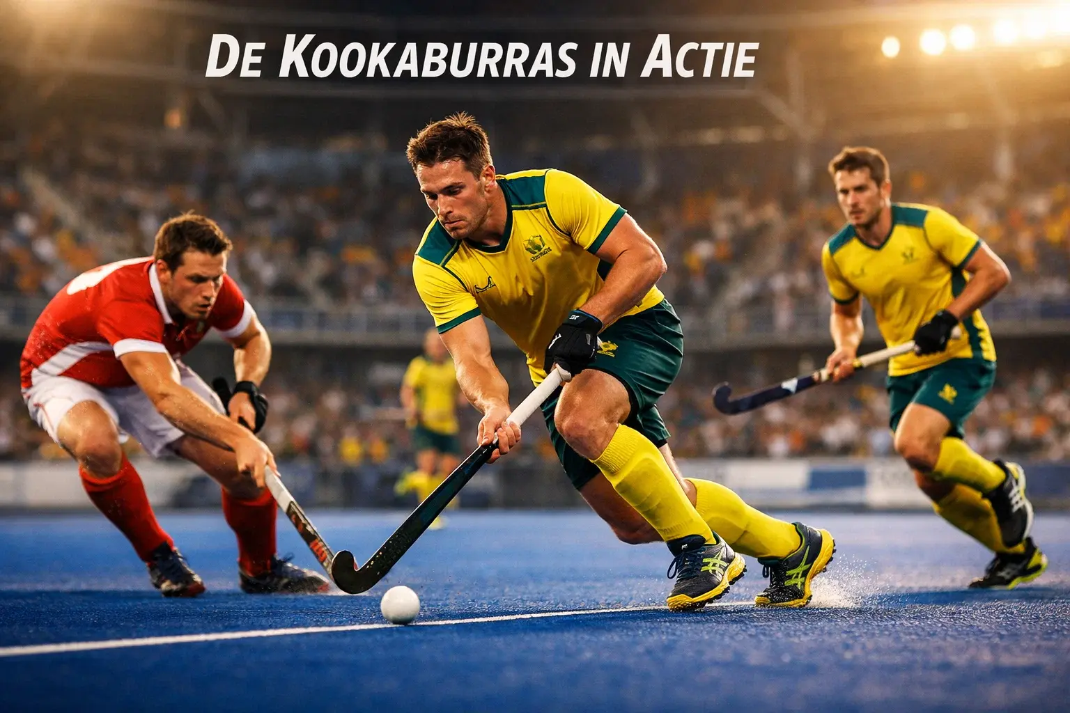 Het Australische hockeyteam de Kookaburras in actie tijdens een internationale wedstrijd