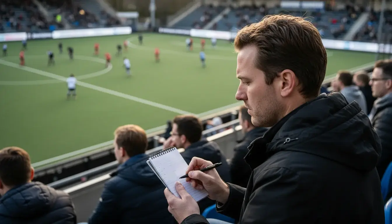 Wedder die aantekeningen maakt tijdens een hockeywedstrijd