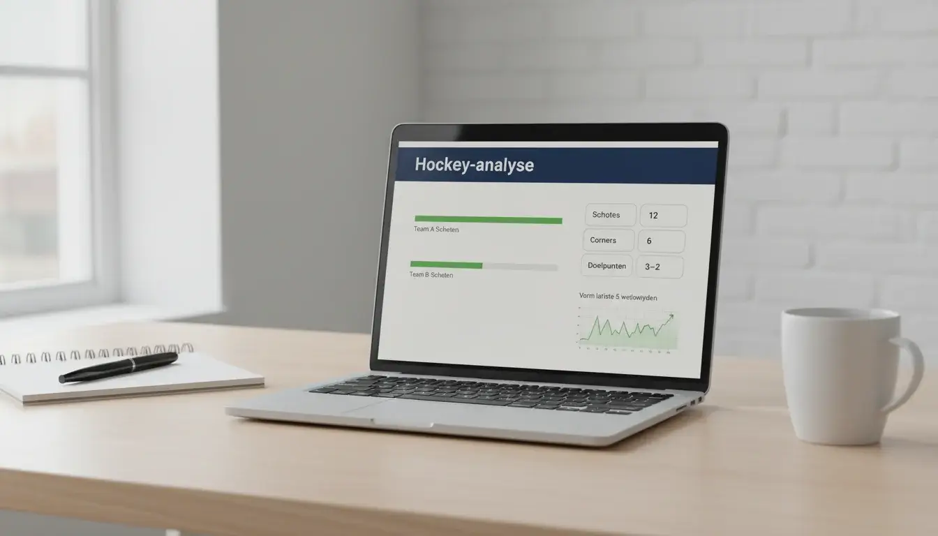 Laptop met hockeystatistieken en analysegrafieken op het scherm