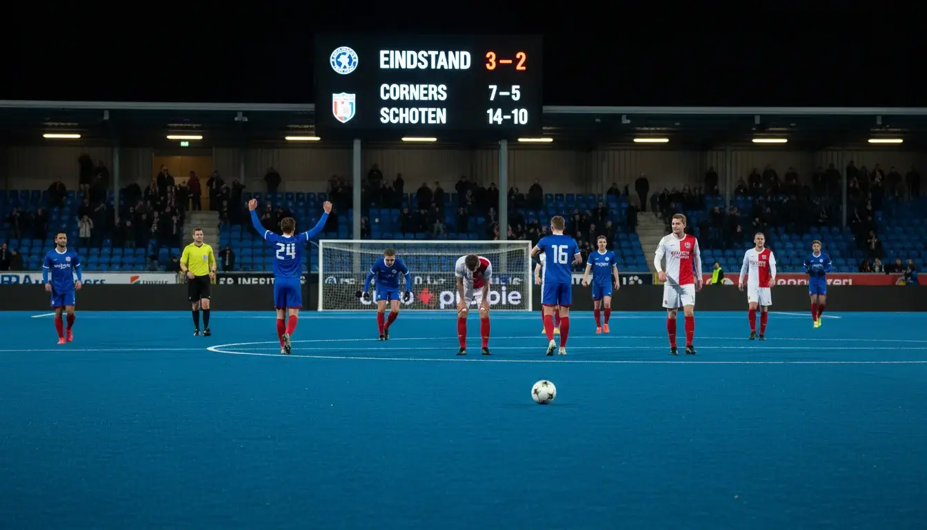 Hockeyspelers tijdens een wedstrijd met focus op het scorebord